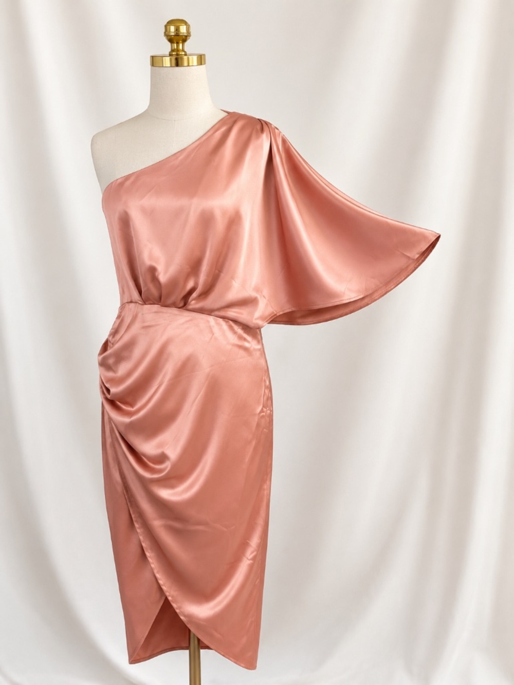Cupshe Peach Satin 1-Shoulder Asymmetrical Midi Dress - 2 avail -READ size info!